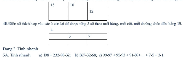 Điền số thích hợp vào các ô còn lại để được tổng 3 số theo mỗi hàng , mỗi cột , mỗi đường chéo phải đều bằng 42 
_____________
| 15 | 10 |       |
_____________
|       |      |       |
_____________
|       |      | 12 |
|___________|