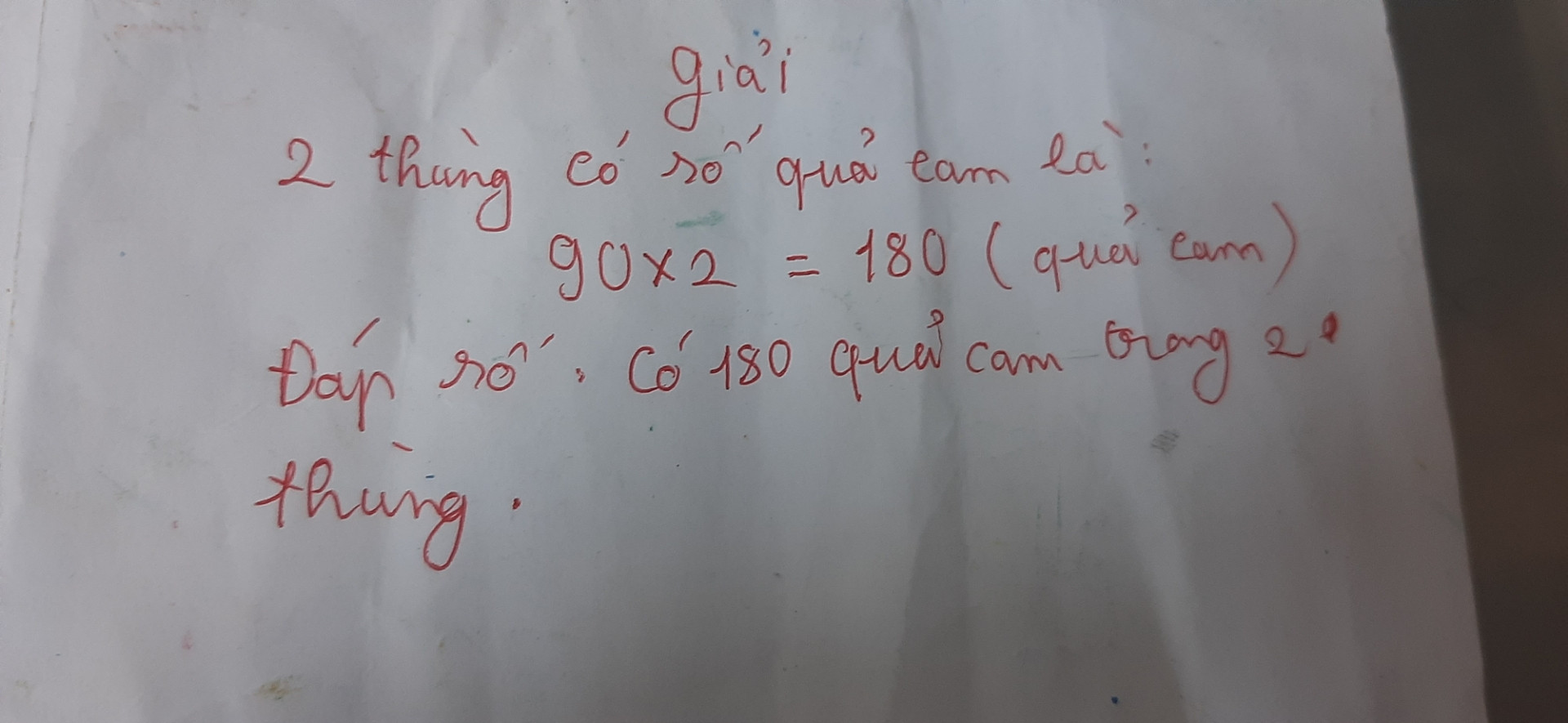 trong thùng·có 90 quả cam h.ỏi·2 thùng có bao nhiêu quả·cam·
