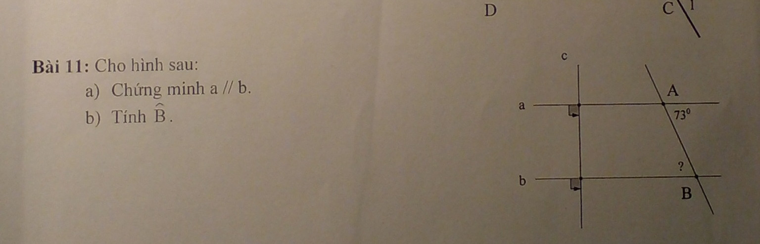 Cho hình sau :
 a) Chứng minh a // b
 b) Tính góc B