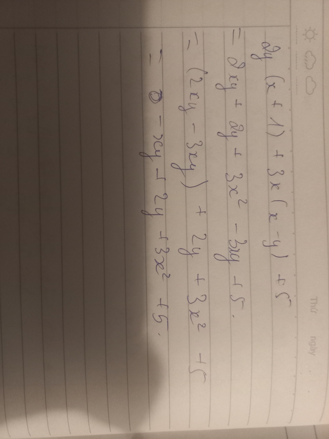 thu gọn biểu thức lớp 8 a. 2y(x+1)+3x(x-y)+5