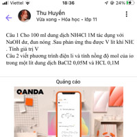 Câu 1 Cho 100 ml dung dịch NH4Cl 1M tác dụng với NaOH dư, đun nóng .Sau phản ứng thu được V lít khí NH3 . Tính giá trị V
Câu 2 viết phương trình điện li và tính nồng độ mol của ion trong một lít dung dịch BaCl2 0,05M và HCL 0,1M