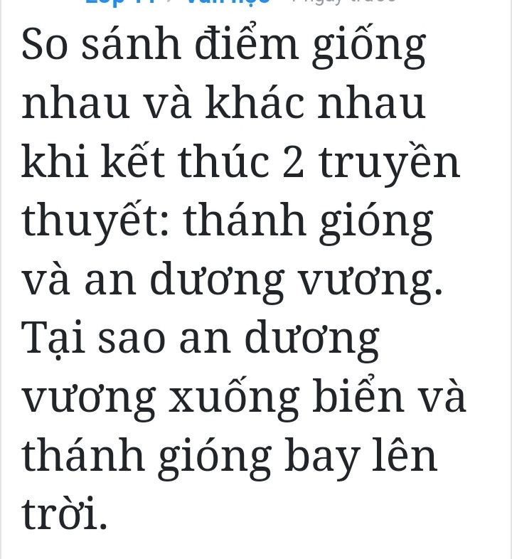 so sanh điểm giống và khác nhau khi kết thúc 2 chuyền thuyết thánh gióng và an diêm vương