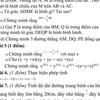 a,chứng minh rằng x^2-x+1/2>0 với mọi x
b,cho (x+y+z)(xy+yz+zx)=xyz
Chứng minh rằng x^2021+y^2021+z^2021=(x+y+z)^2021