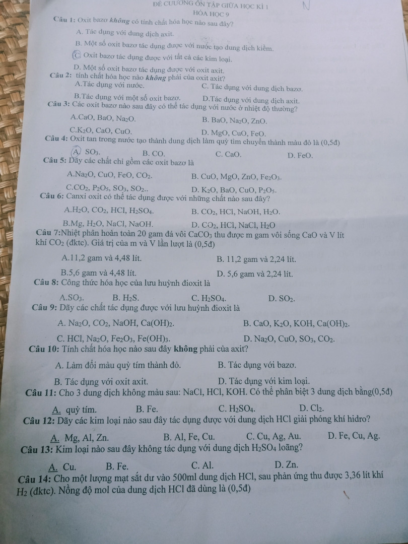 Tính chất hóa học nào sau đây không phải của axit