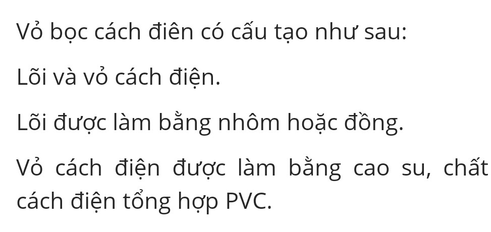 Nêu cấu tạo của dây dẫn điện được bọc cách điện