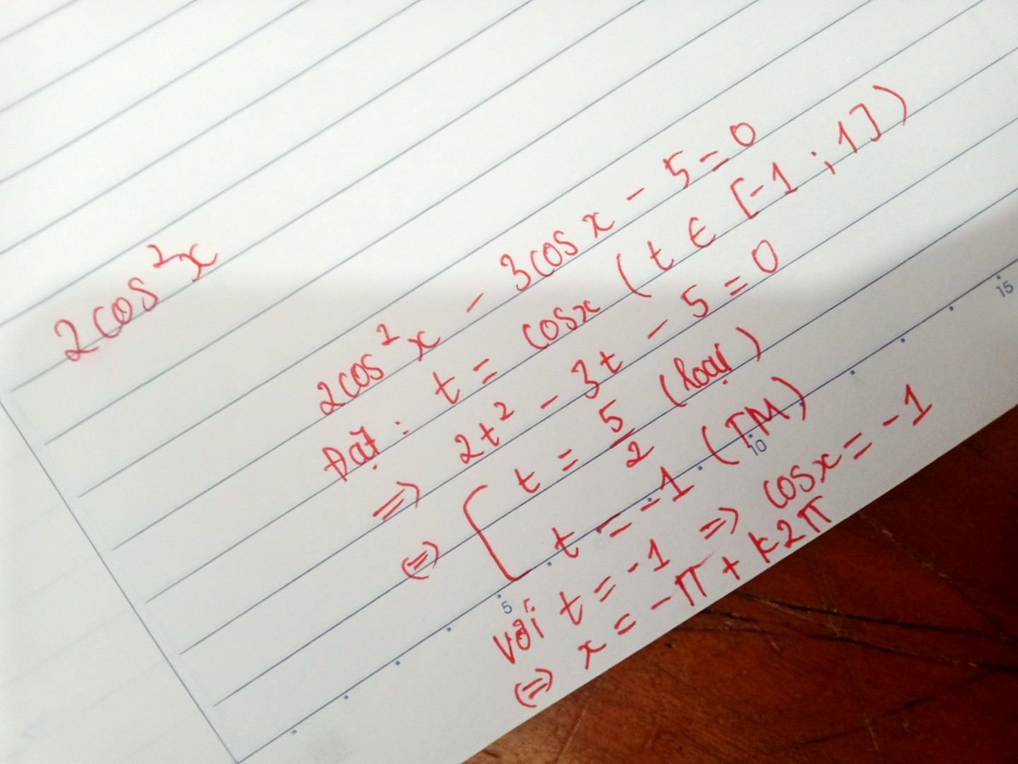 Tim nghiệm của phương trình 2cos² x - 3 cos x -5 =0