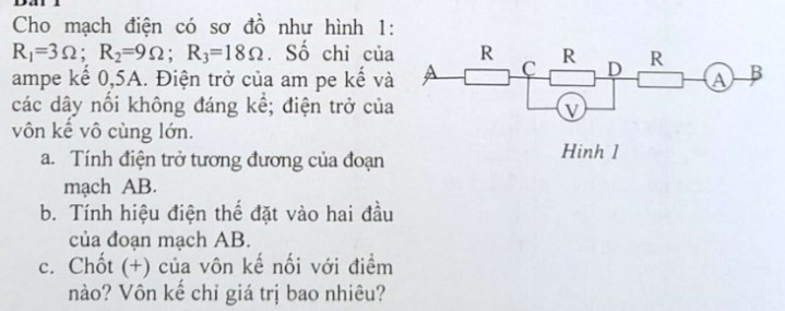 Câu 6 :(R2 nối tiếp  R3)  //R1 Cho mạch điện như hình vẽ. R1 = 12 ;  R2 = 6 ;  R...