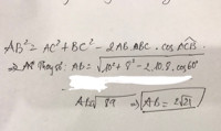 Cho tam giac ABC có BC = 8 CA = 10 và ACB= 60' . Độ dài cạnh AB bằng bao nhiêu