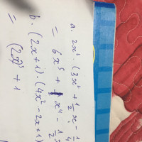 Thực hiện phép tính 
a, 2x³.(3x²+½x-¼)
b, (2x+1).(4x²-2x+1)