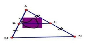 Để đo khoảng cách giữa 2 điểm B và C,bị ngăn bởi 1 cái hồ nước, ng ta đóng các cọc ở vị trí A,B,C,M như hình vẽ.Người ta đo đc MN=200m. Tính khoảng cách BC
(Hình trong bl ạ)