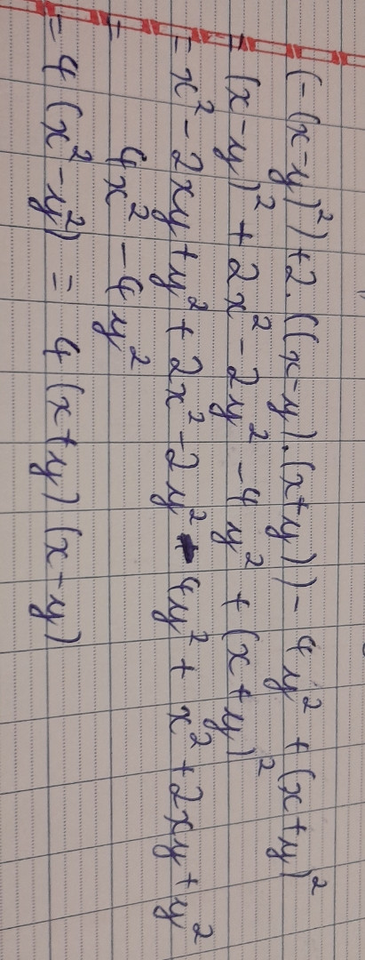 Rút gọn biểu thức sau:  (-(x-y)^2)+2*((x-y)*(x+y))-(4*y^2)+(x+y)^2