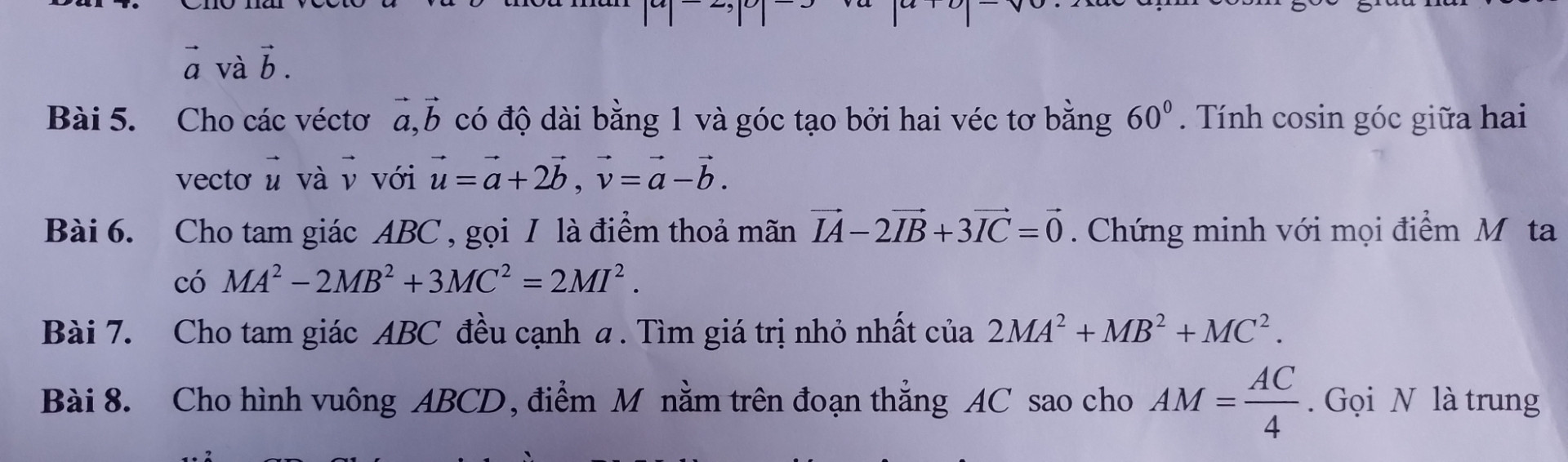 Cho tam giác abc, gọi I là điểm thỏa mãn ia-2ib+3ic=0. Chứng minh với mọi điểm M ta có MA2-2mb2+3mc2=2mi2