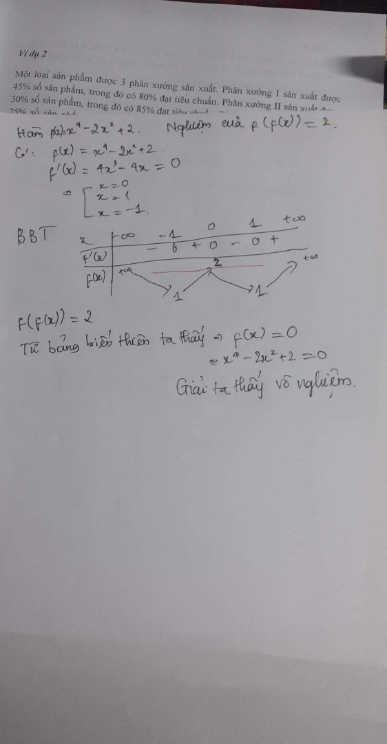 cho hàm số f(x) =x ^ 4 - 2x ^ 2 + 2 , số nghiệm của phương trình f (f(x)) =2 là?