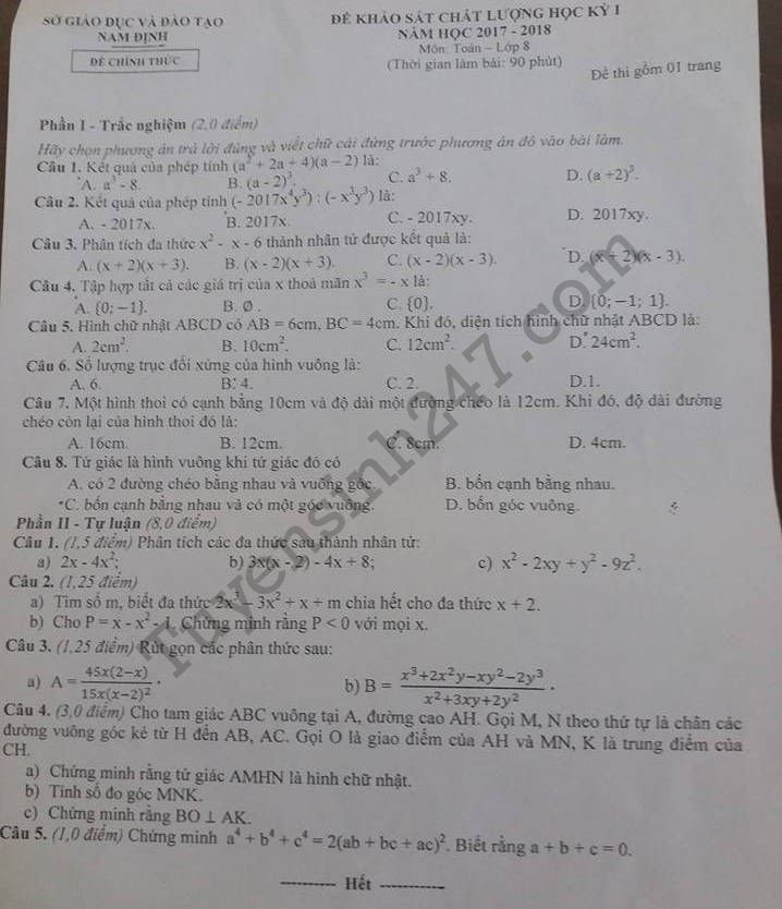 đề khảo sát chất lượng học kì i năm học 2017-2018 môn: toán-lớp 8 thcs sgd&amp;đt nam định
Ai có đáp án k xin