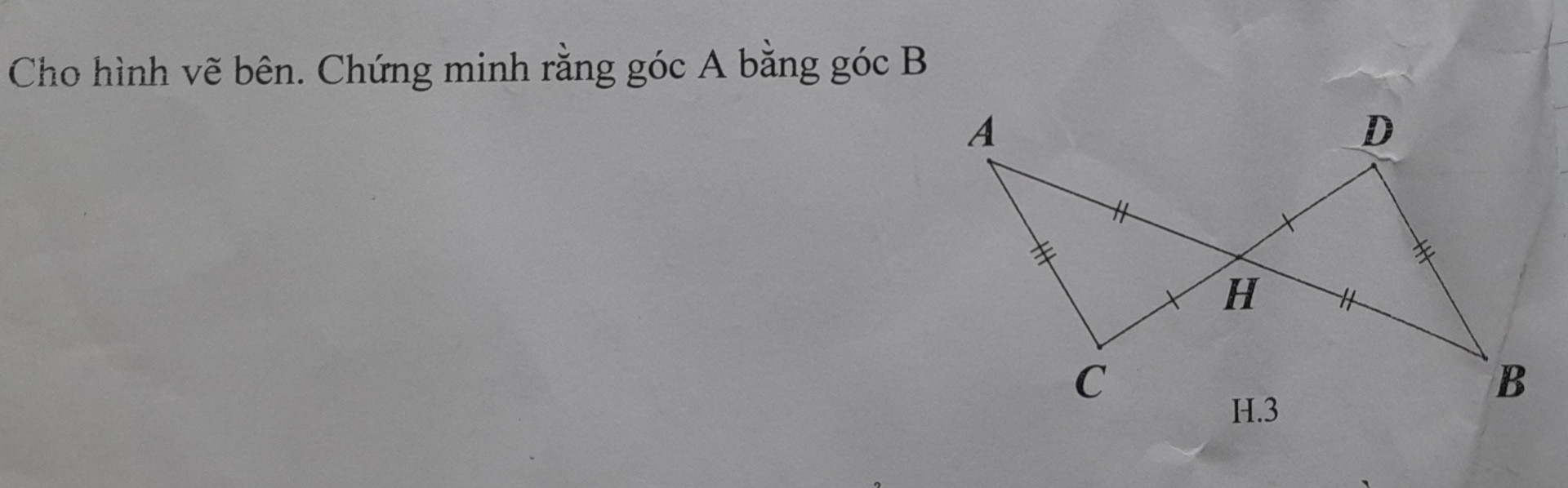 Cho hình vẽ dưới đây, Chứng minh rằng góc A bằng góc B