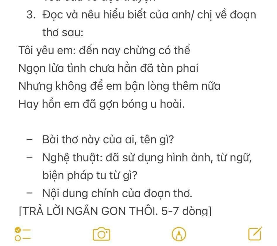 Tôi yêu em: đến nay chừng có thể
Ngọn lửa tình chưa hẵn đã tàn phai
Nhưng không để em bận lòng thêm nữa
Hay hồn em đã gợn bóng u hoài
Đoạn thơ trên đã sử dụng hình ảnh, từ ngữ, biện pháp tu từ gì? 
Nội dung chính của đoạn thơ trên?? 
Mong mn giúp em ạ em cảm ơn