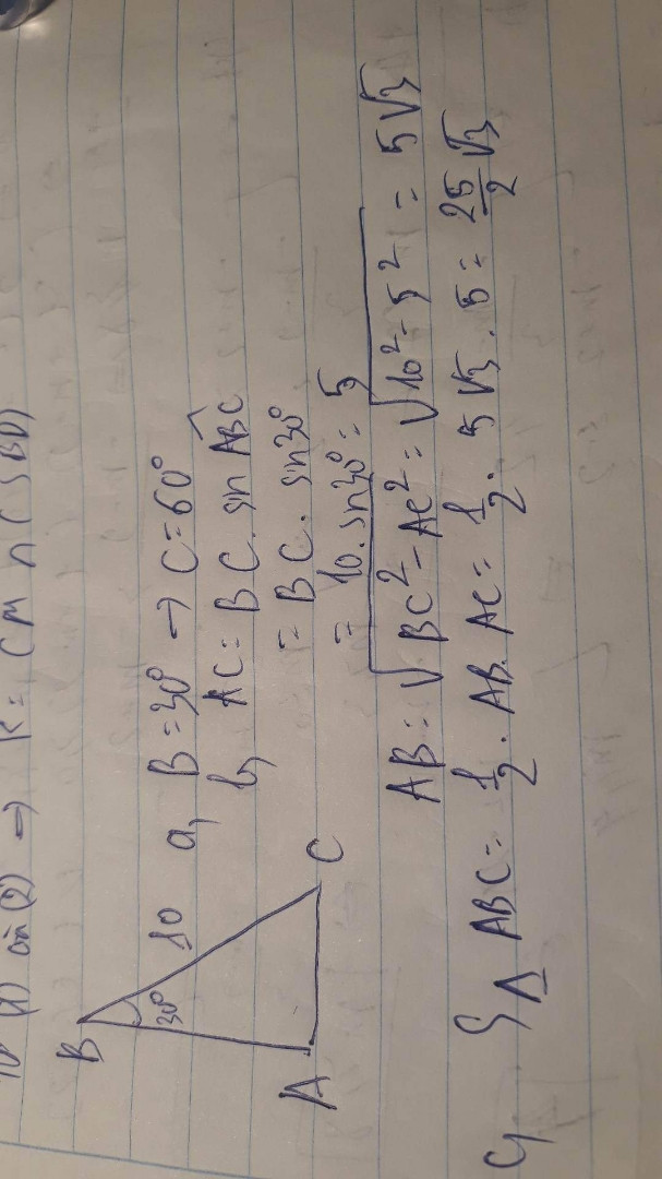 Bài 4. (3,5 điểm) Cho tam giác ABC vuông tại A, có cạnh huyền BC = 10 cm, B= 30°...