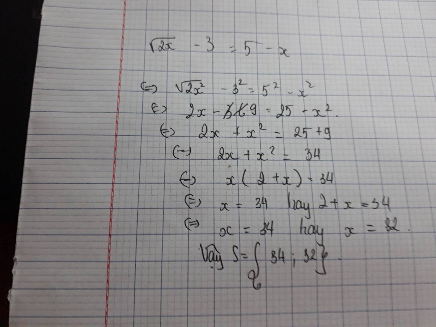 Căn 2x -3=5-x