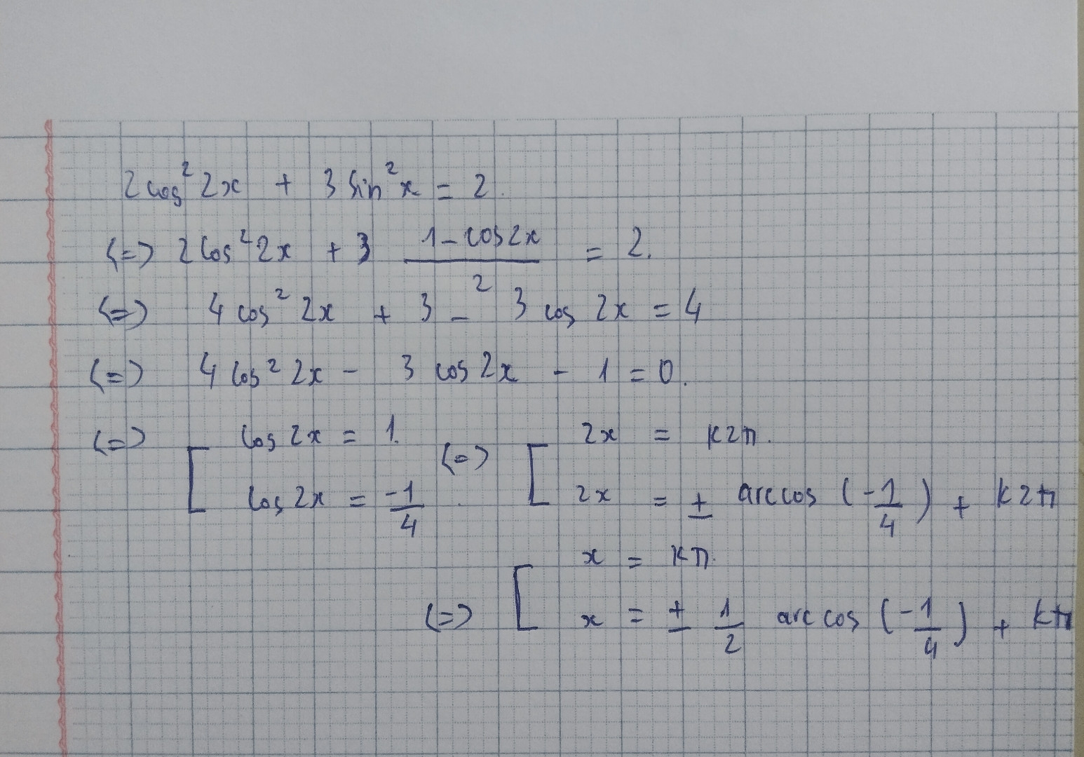 2cos22x+3sin2x=2