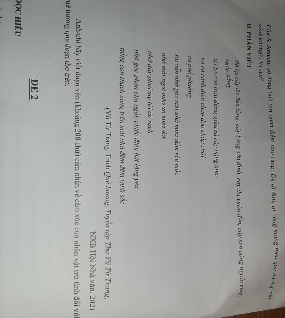 Anh chị hãy viết 1 đoạn văn cảm nhận về cảm xúc của nhân vật trữ tình đối với quê hương qua đoạn thơ quê hương