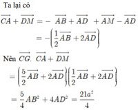 Cho hình vuông ABCD cạnh a. M là trung điểm của AB,G là trọng tâm tam giác ADM 
Tính giá trị các biểu thức sau:
 a (AB+AD)(BD+BC)     b CG(CA+DM)