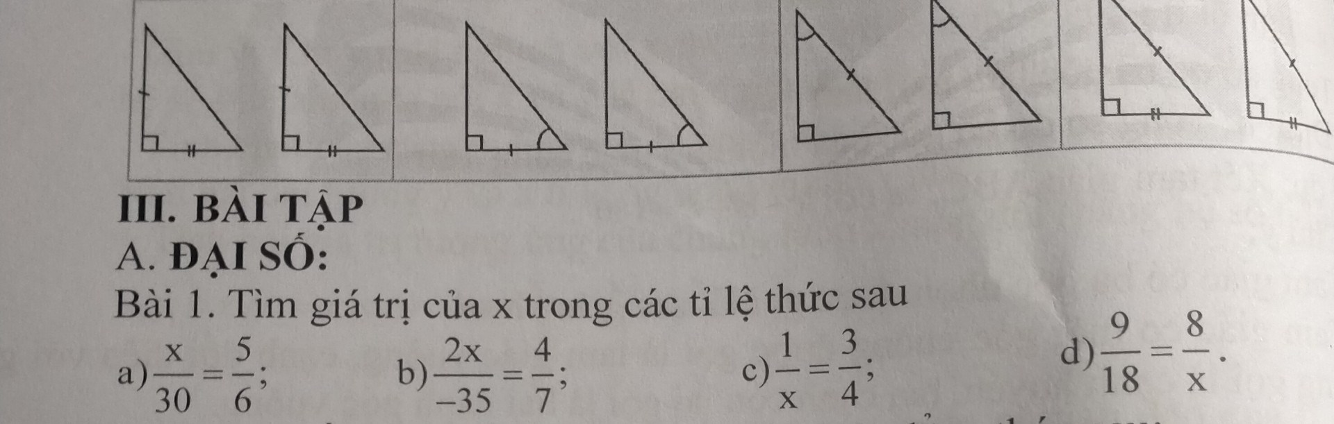 Tìm giá trị của x trong các tỉ lệ thuận