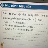 1 vật dao động điều hòa theo phương trình 
X=2cos(4πt+π/2)(cm)
Tìm chu kì. Tần số