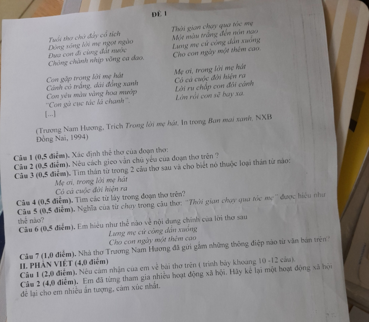 Xác định thể thơ của đoạn thơ