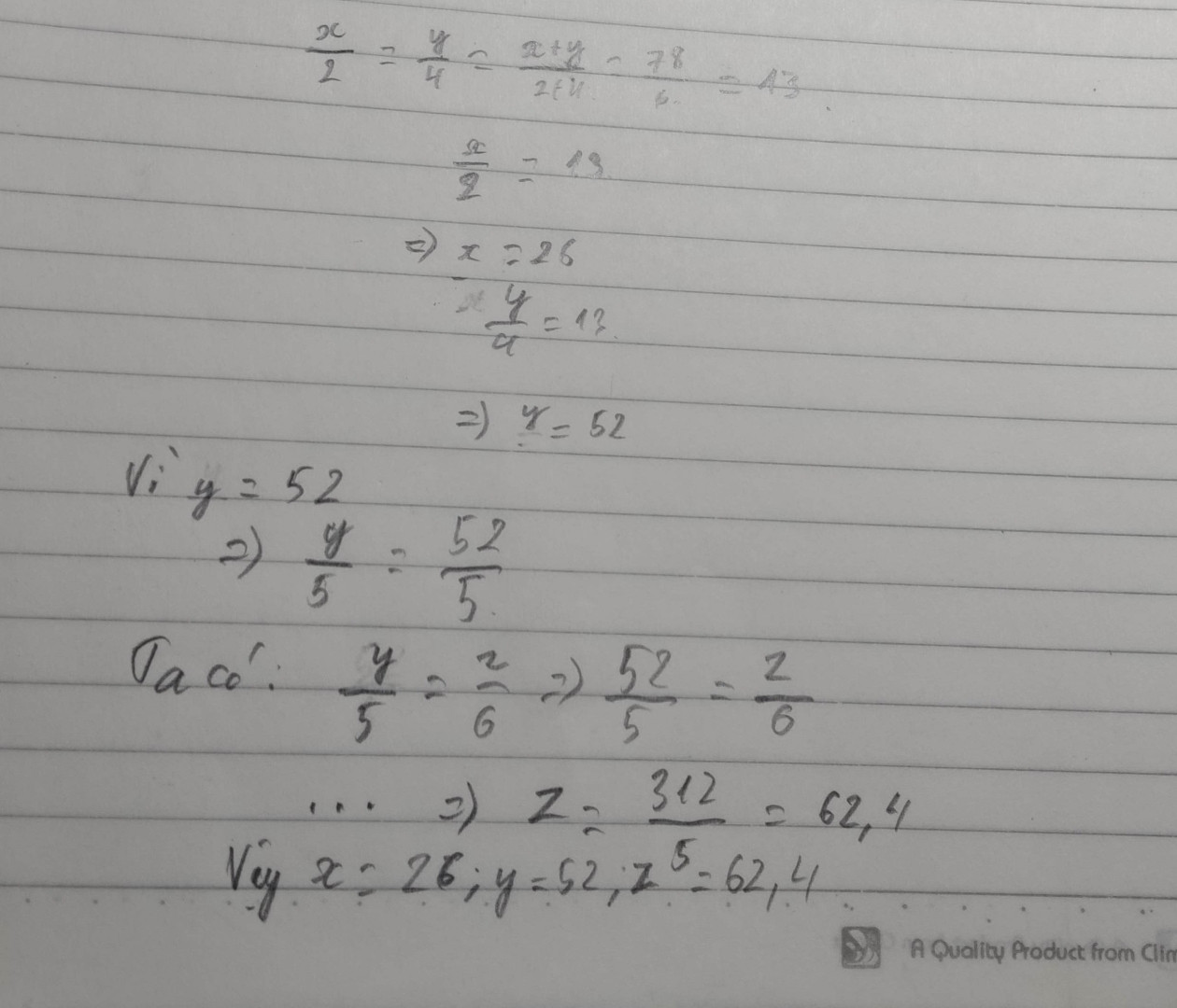 cho x/2=y/4;y/5=z/6 và x+y=78
Tìm x,y,z