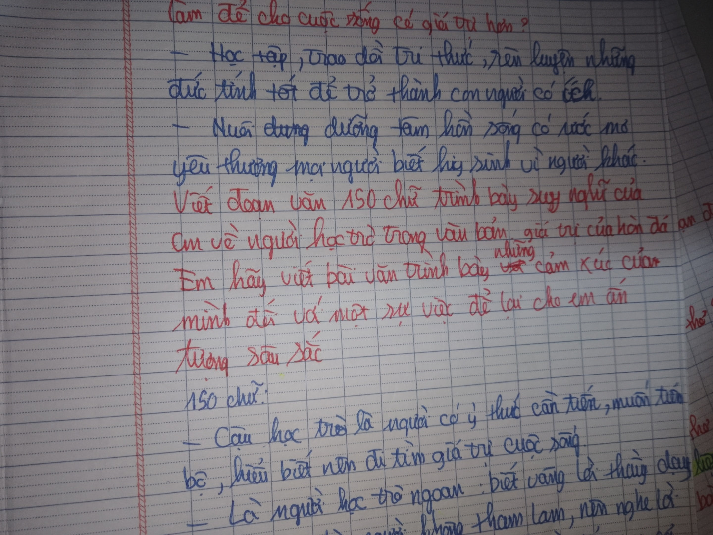 Viết đoạn văn 150 chữ trình bày suy nghĩ của em về người học trò trong văn bản Giá trị của hòn đá