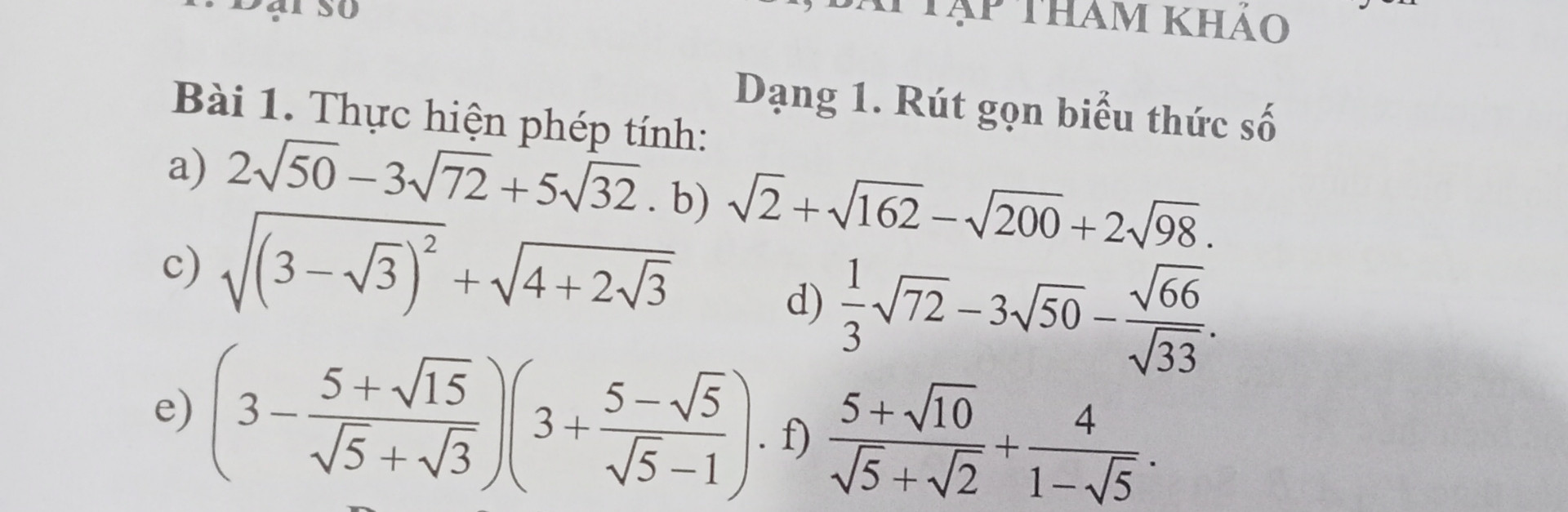Thực hiện phép tính
2√50-3√72+5√32