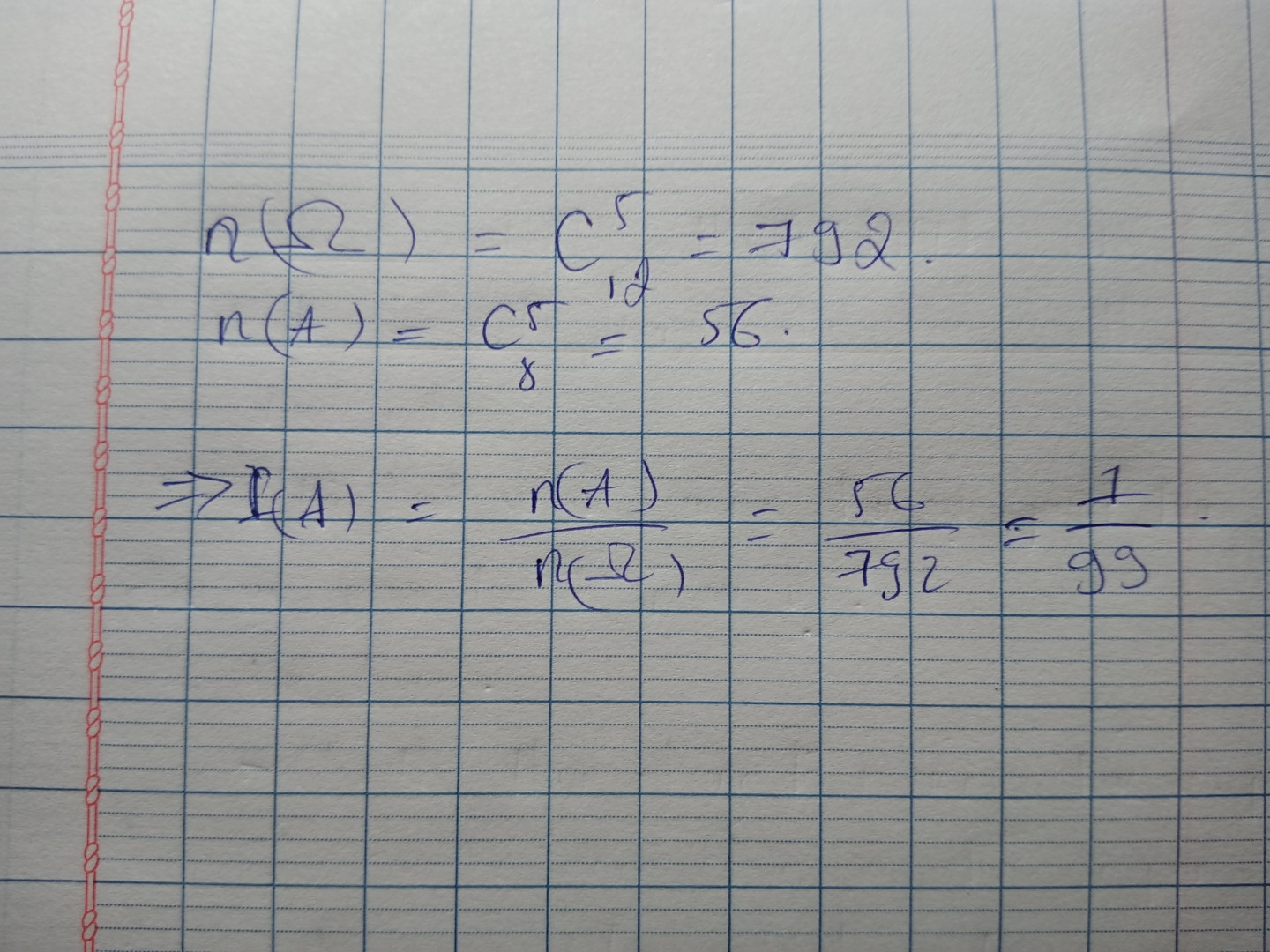 Có 4 viên bi đen, 8 viên bi đỏ, lấy ngẫu nhiên 5 viên bi. Tính xác suất để lấy 5 viên bi đỏ