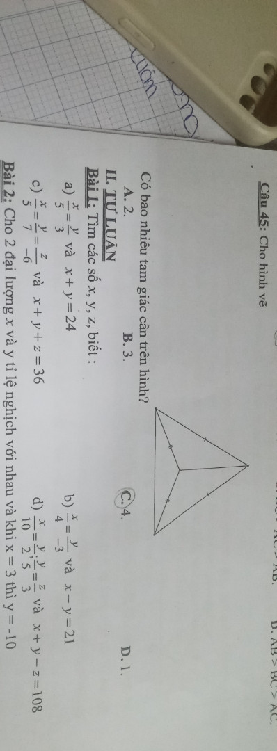 Tìm các số x,y,z biết