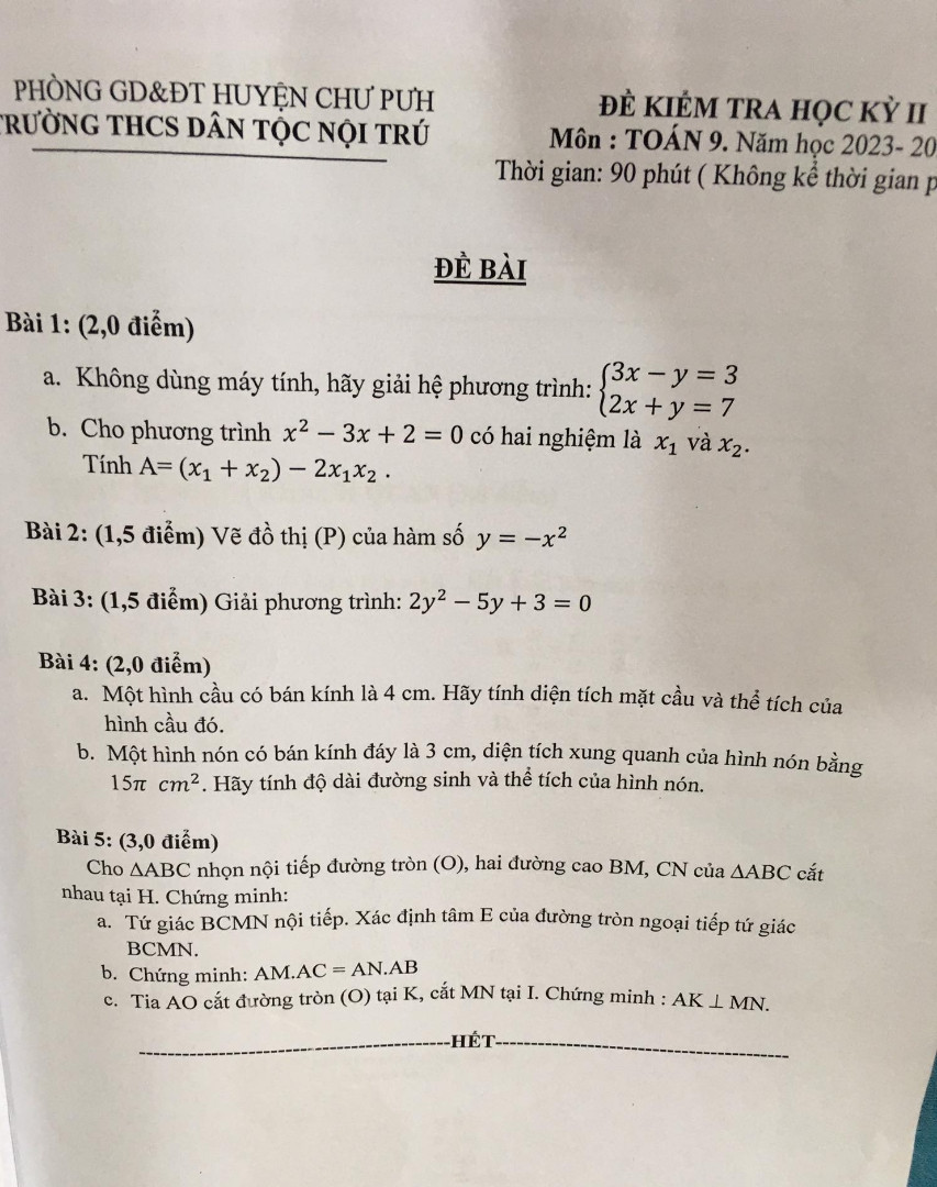 Cho nửa đường tròn tâm O, đường kính AB, lấy điểm C sao cho CA > CB . Trong nửa mặt phẳng bờ AB chứa nửa đường tròn, kẻ tiếp tuyến Ax cắt BC tại D. Tia phân giác góc CAD cắt nửa đường tròn tại E và cắt tia BC tại F. Gọi I là giao điểm của AC và BE. Chứng minh : a) Tứ giác EFCI nội tiếp được trong một đường tròn .

b) AFI = FBI

c) Cho BC = 2,25cm, CD = 4 cm. Tính diện tích tam giác ACF