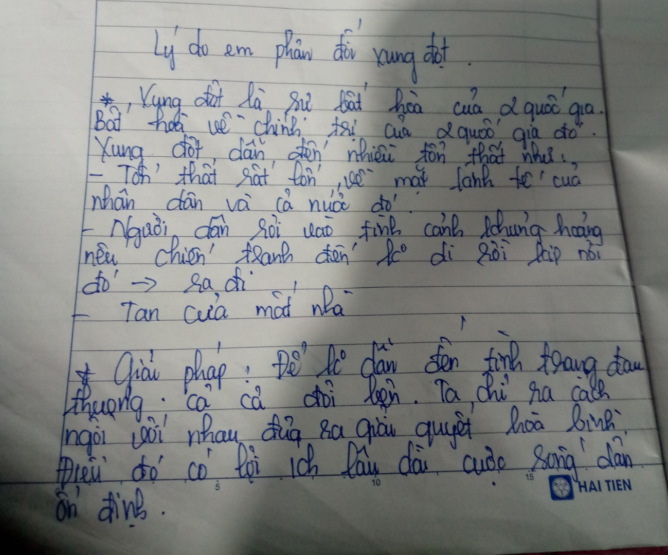 Nêu một câu phản đối xung đột giữa hai nước