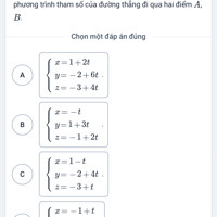 Trong không gian Oxyz, cho hai điểm A( 1,2,3) ,B (-1,4,1). Viết phương trình tham số của đường thẳng đi qua điểm A ,B