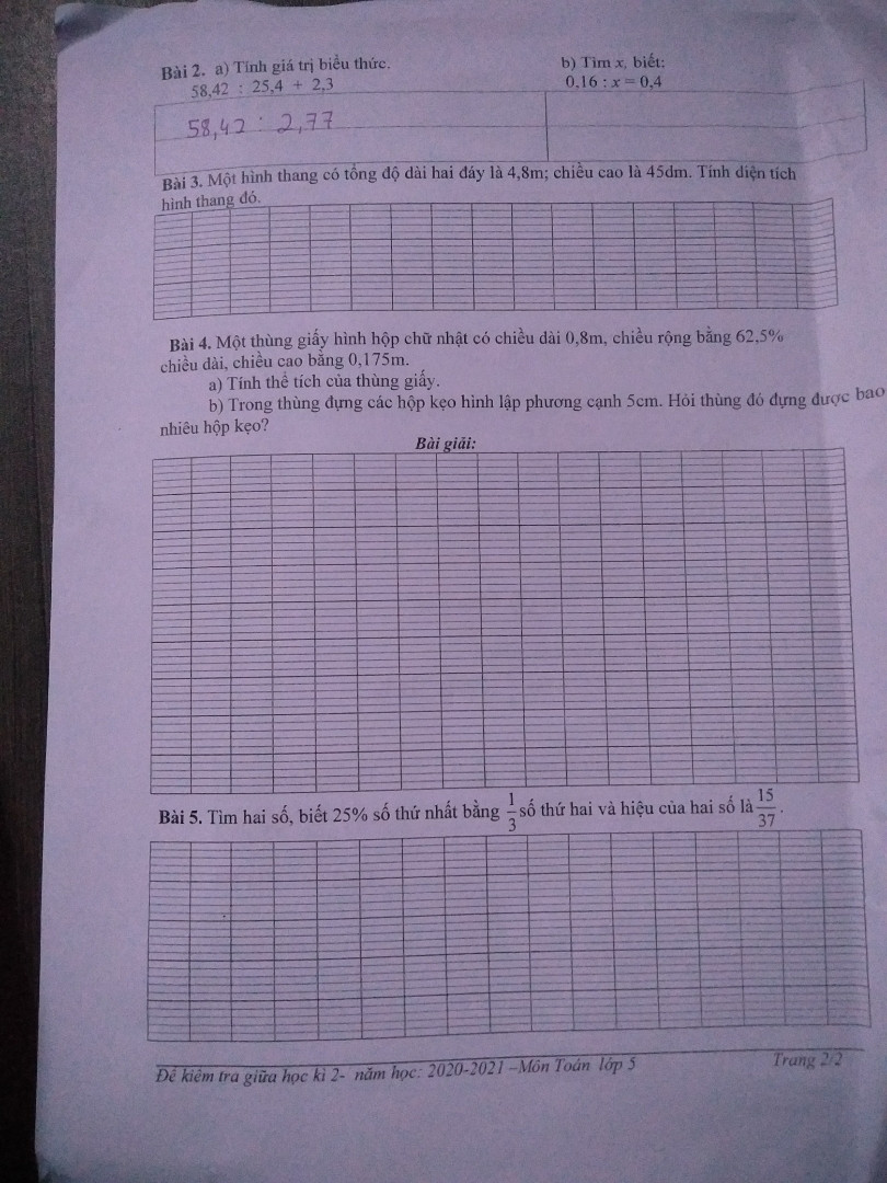 Một hình thang có tổng độ dài hai đáy là 4,8m chiều cao là 45dm tính diện tích hình thang đó