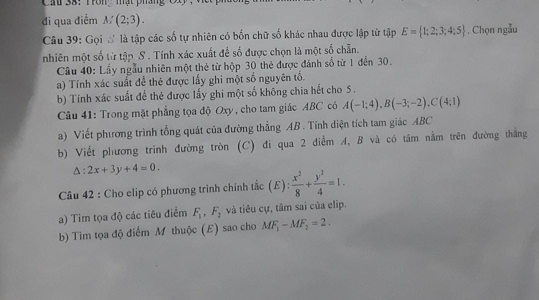 Cho elip co phuong trinh chính tắc (E)