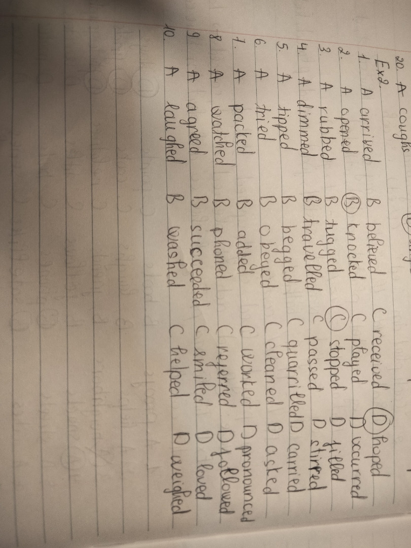 1. A dimmed    B travelled
C pased.    D stirred