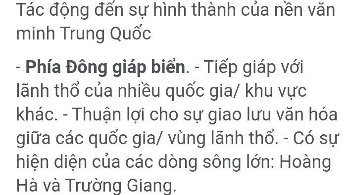Điều kiện tự nhiên của TQ cổ đại đã tác động ntn đến sự hình thành nền văn minh...