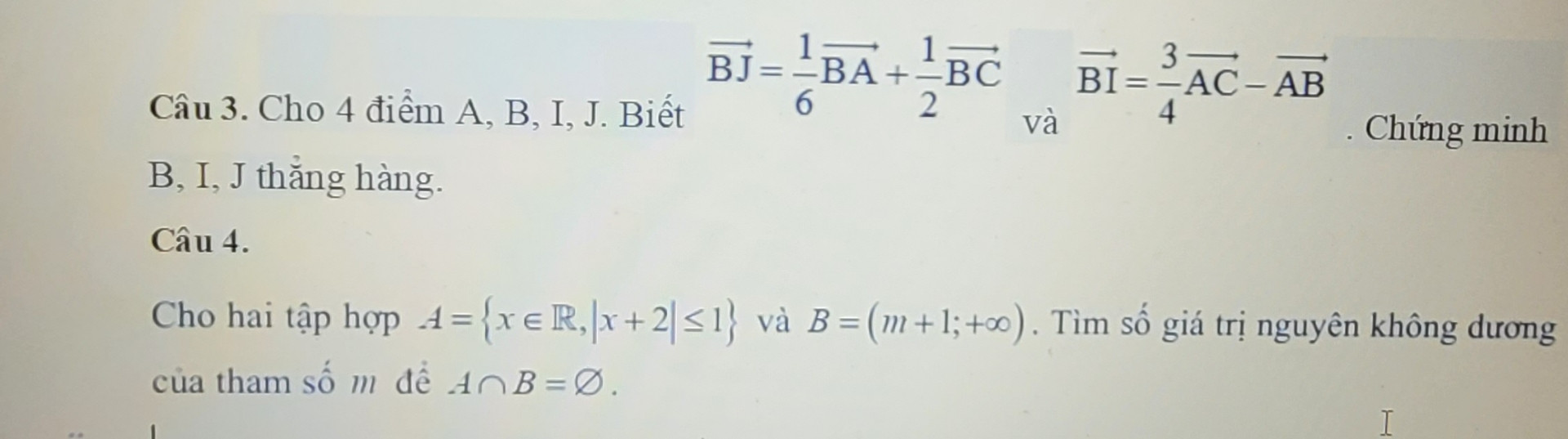 Cho hai tập hơp A={x thuộc R|x+2|nhỏ hơn hoăc bằng 1 và B=(m+1; +số 8 nằm ngang. Tìm giá trị k dương của tham số m để a giao b bằng rỗng