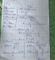 Cho 2 bóng đèn : Đ1: 6V-6W
                               Đ2: 6V-4W
Tính điện trở và cường độ dòng điện định mức của mỗi đèn