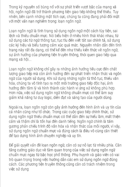 Em hiểu thế nào về vấn đề loạn ngôn ngữ hiện nay?