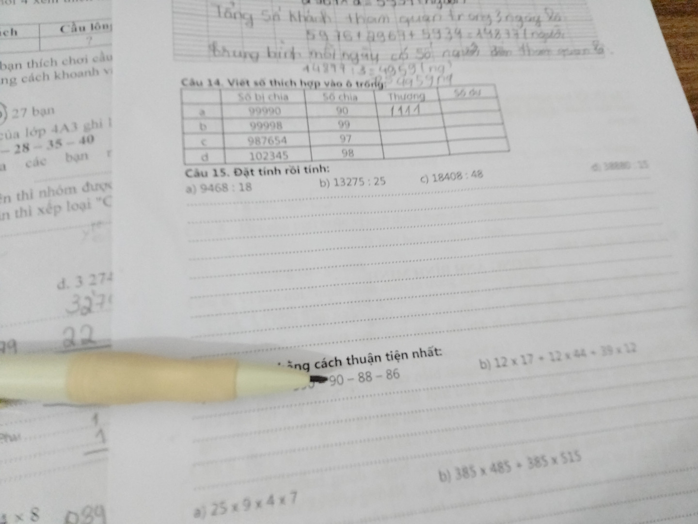 Số bị chia 9990 số chia 90 thương là gì số dư là bao nhiêu