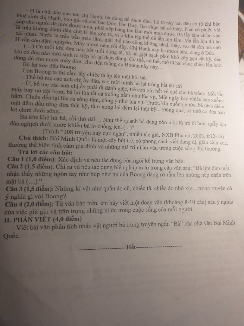 Đọc hiểu bài "Bà" của Bùi Minh Quốc