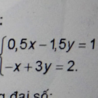 Giải hệ phương trình sau theo pphap thế 0,5x-1,5y=1-x+3y=2