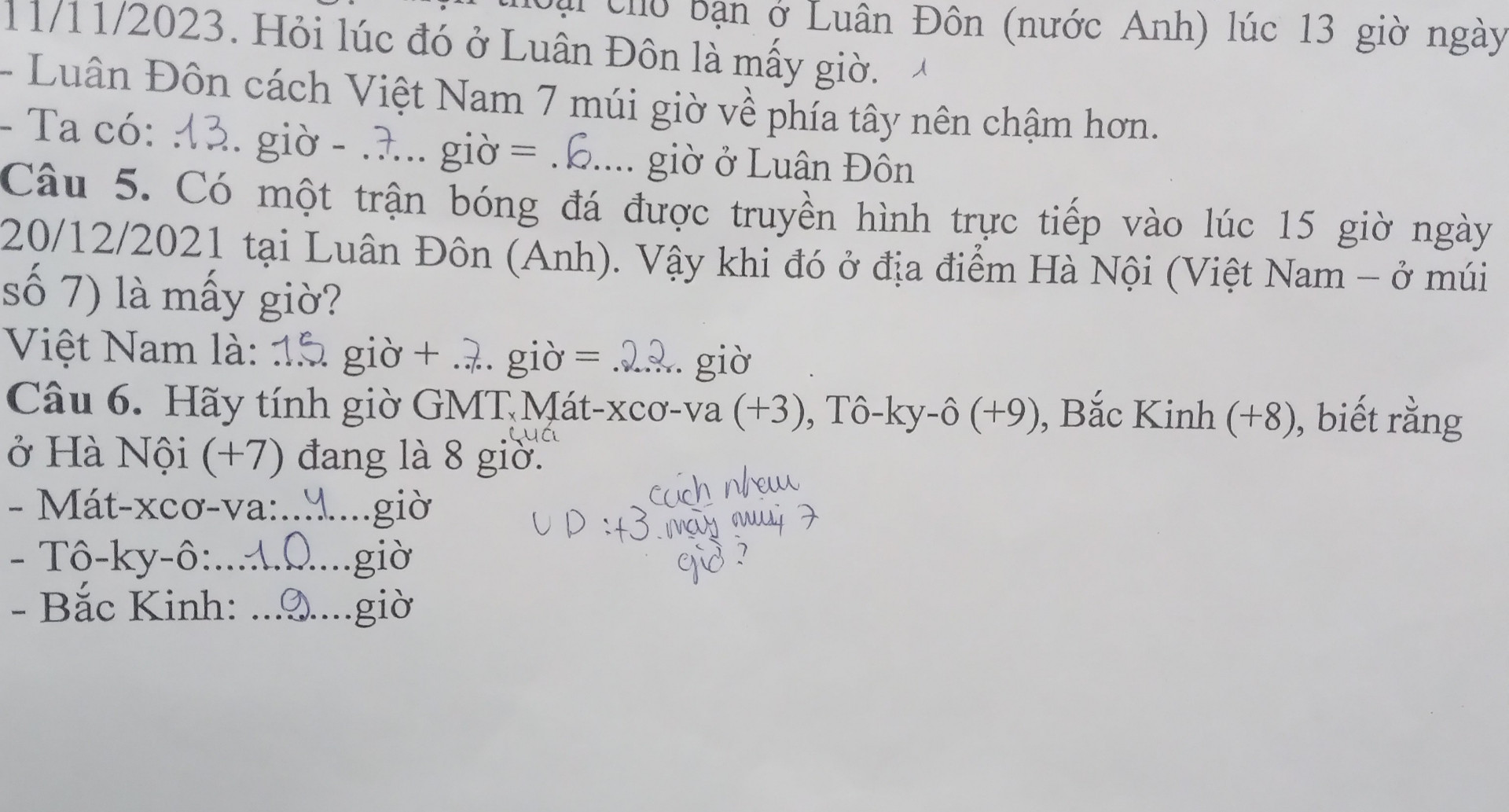 Biết Hà Nội ở mũi giờ thứ 7, Bắc Kinh ở múi giờ thứ 8, Tô-ki