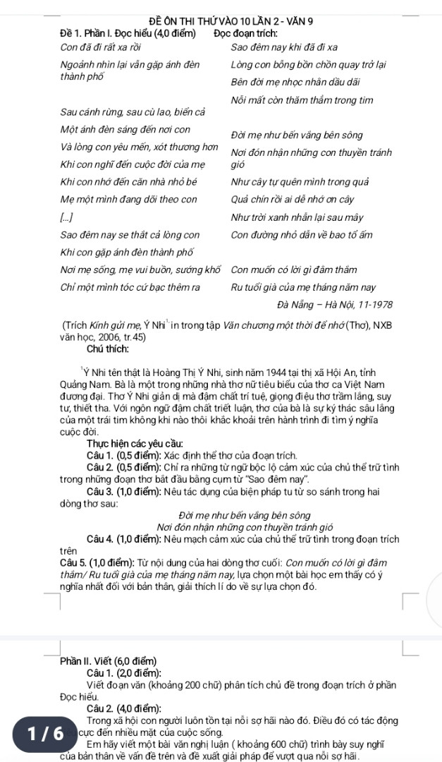 Từ nd hai dòng thơ cuối Con muốn có lời gì đằm thắm /Ru tưởi già của mẹ tháng năm nay lựa chon bài học có ý nghĩa nhất đối với bthan ,giải thích lí do về lựa chọn đó
