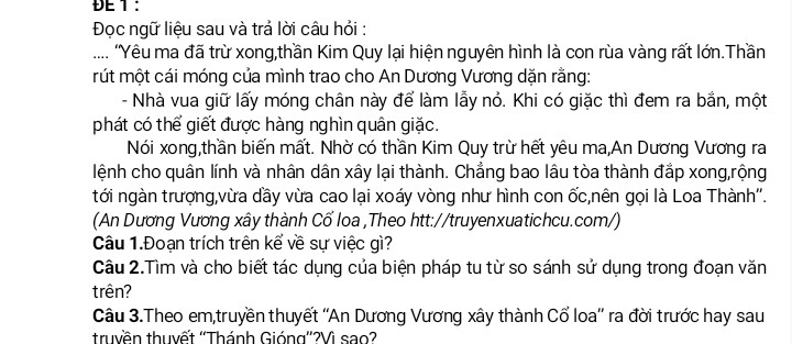 Tìm và cho biết tác dụng của biện pháp tự từ so sánh sử dụng trong đoạn văn từ yêu ma đã trừ xong đến nên gọi là loa thành