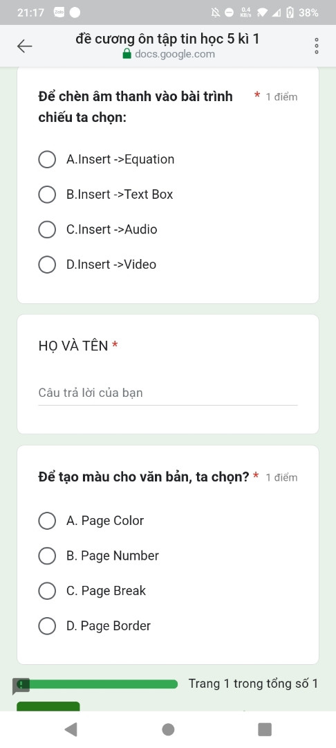 để tạo màu cho văn bản ta chọn